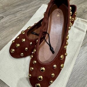 Zara Chestnut Flats with Gold Accents